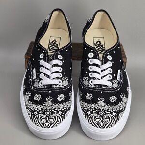 Vans Authentic Sneakers Mens 9 Womens 10.5 Bandana Paisley Black White Skater